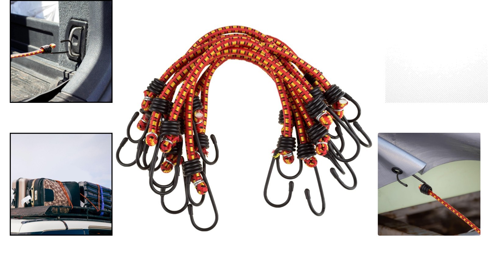 Essential 12-Inch Bungee Cords – 10-Pack Rubber with Adjustable Heavy-Duty Hooks
