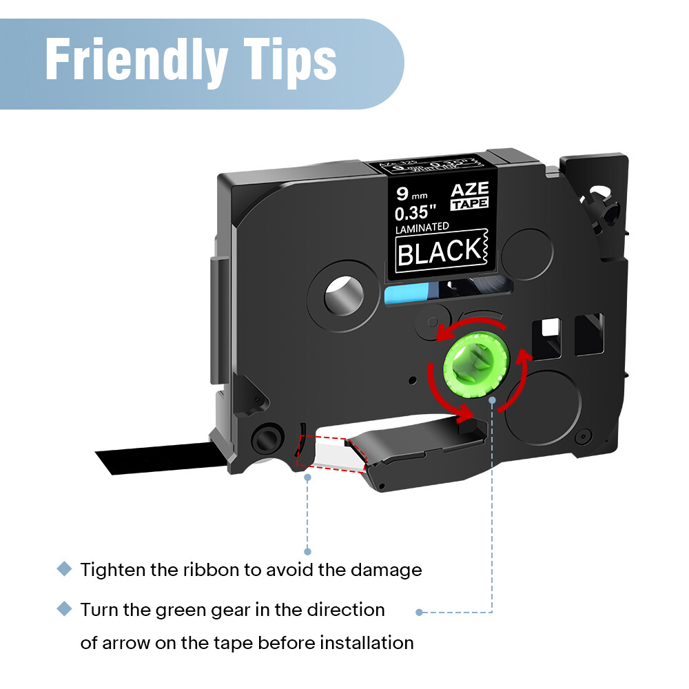 2PK Compatible with Brother PT1010 TZ-325 Tze-325 White on Black Label Tape 9mm