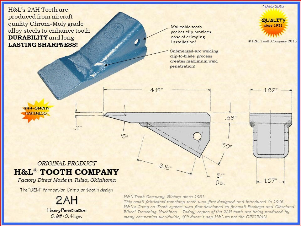 2AH H&L Original 2A Fab Bucket Tooth (1 or 5 Pack) Made in USA, Add Pins, 2AHX