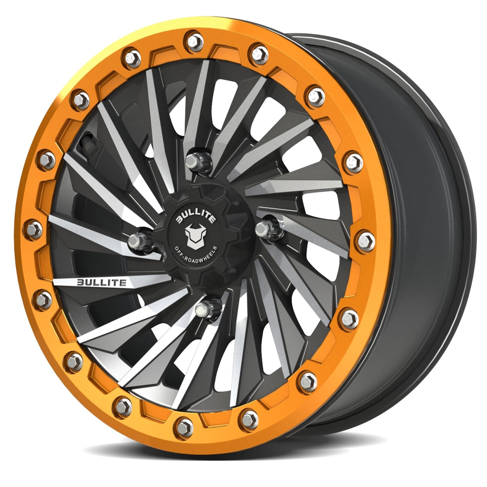 15×7 UTV ATV Wheel Satin Black Orange Beadlock 4×156 5+2 Polaris RZR 1000 XP