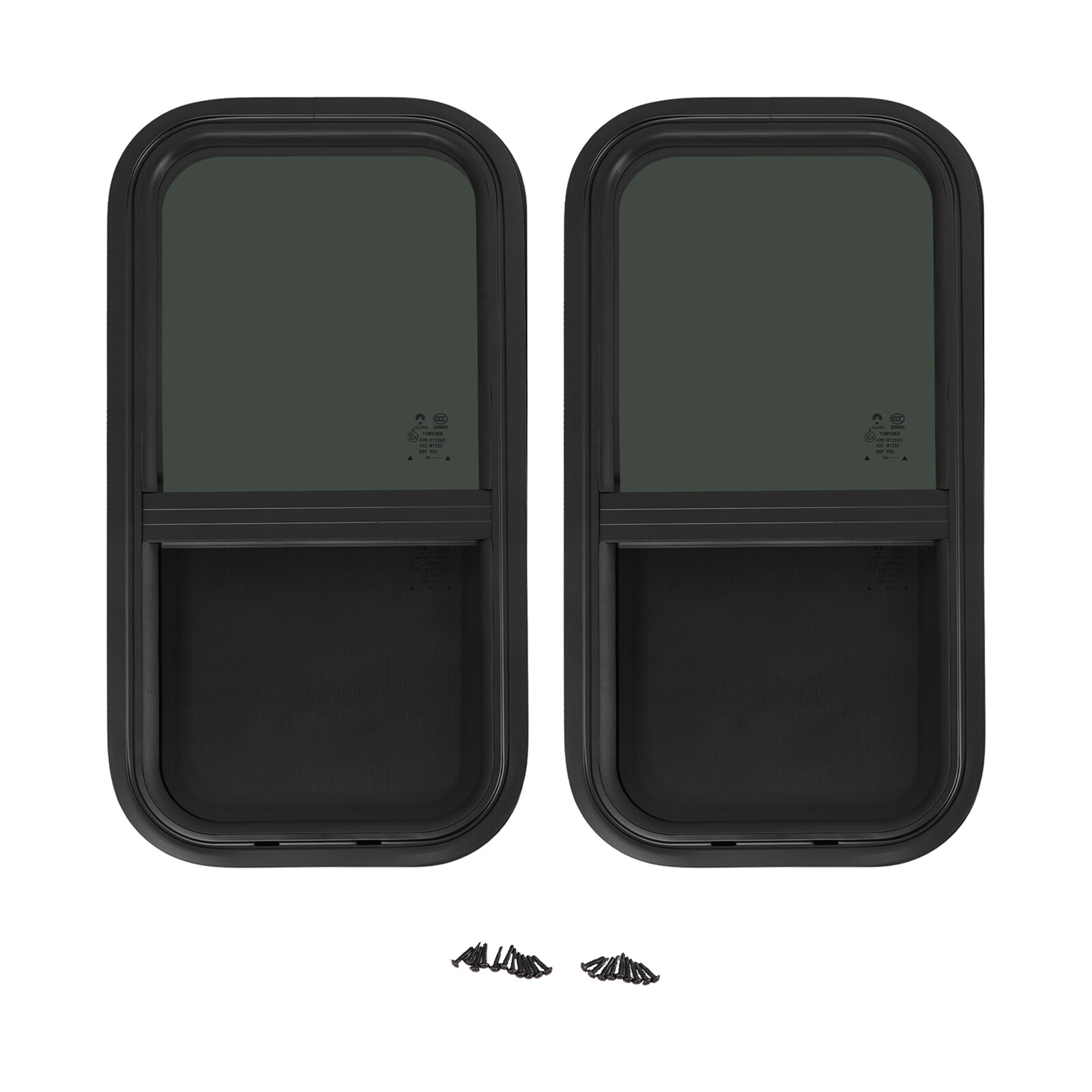 2PCS RV Window Vertical Slide Window 12 x 24in with Trim Rings for Cargo Trailer