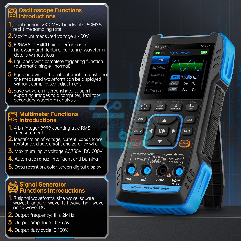 FNIRSI 2C23T 3-in-1 Digital Oscilloscope Multimeter Function Signal Generator US