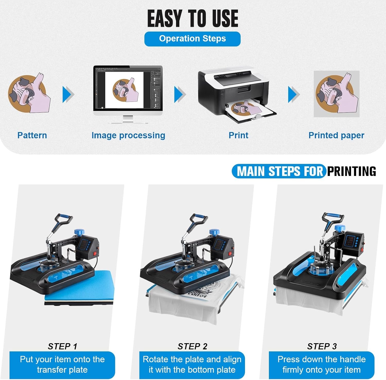 15″x15″ 5 in 1 Heat Press Machine T-Shirt Sublimation Printing with 30OZ Tumbler