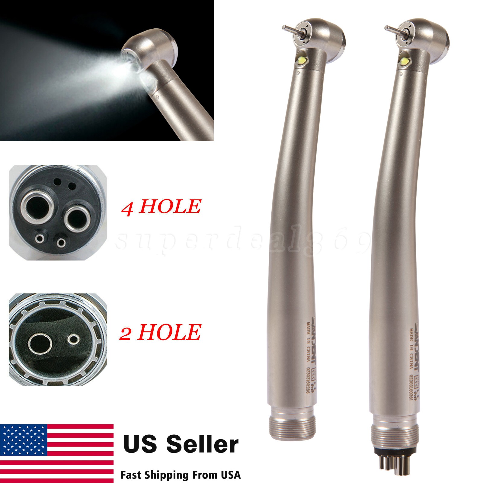 Dental High Speed Handpiece LED Type Turbine 2/4 Holes E-generator Triple Spray