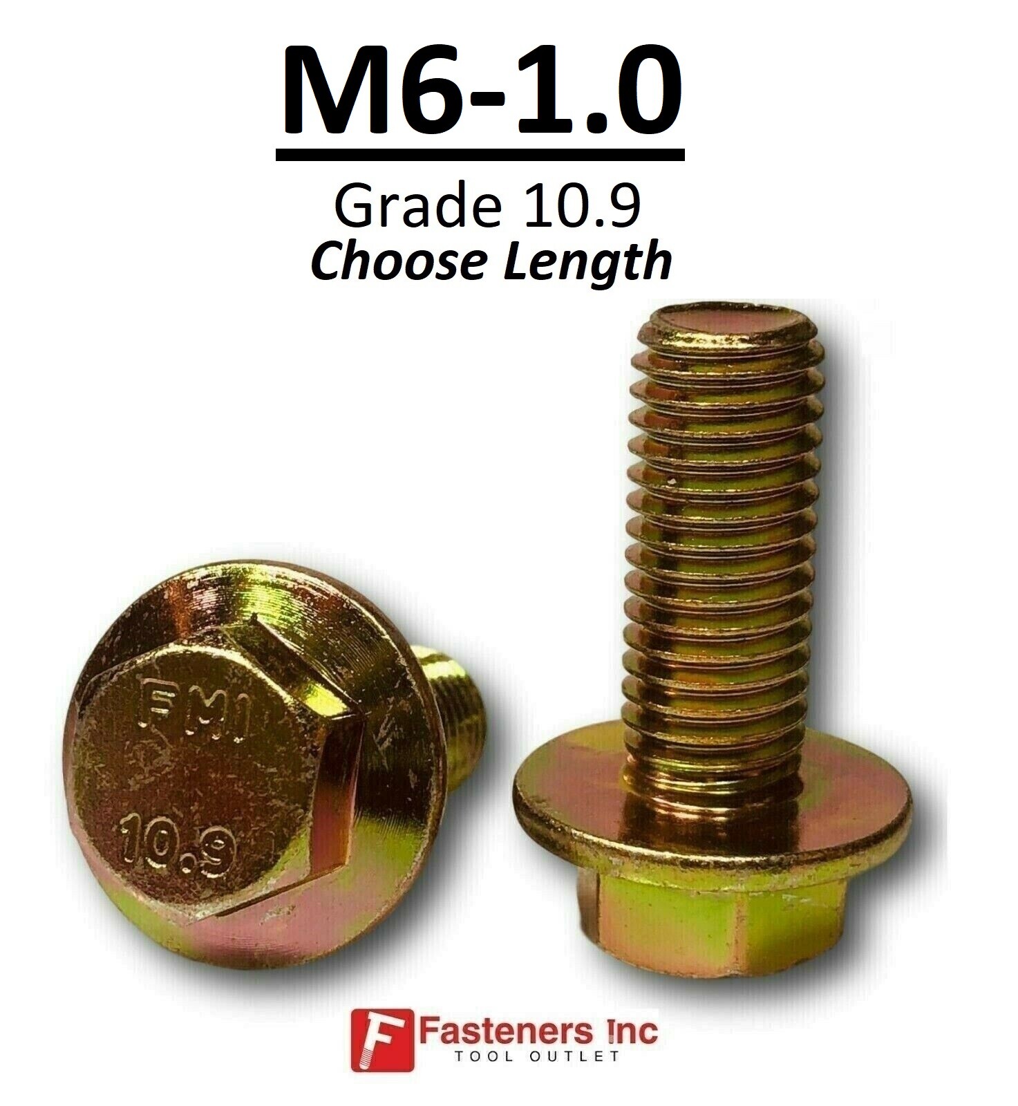 M6-1.0 x (Choose Length) Grade 10.9 Metric Flange Bolts Yellow Zinc Hardened