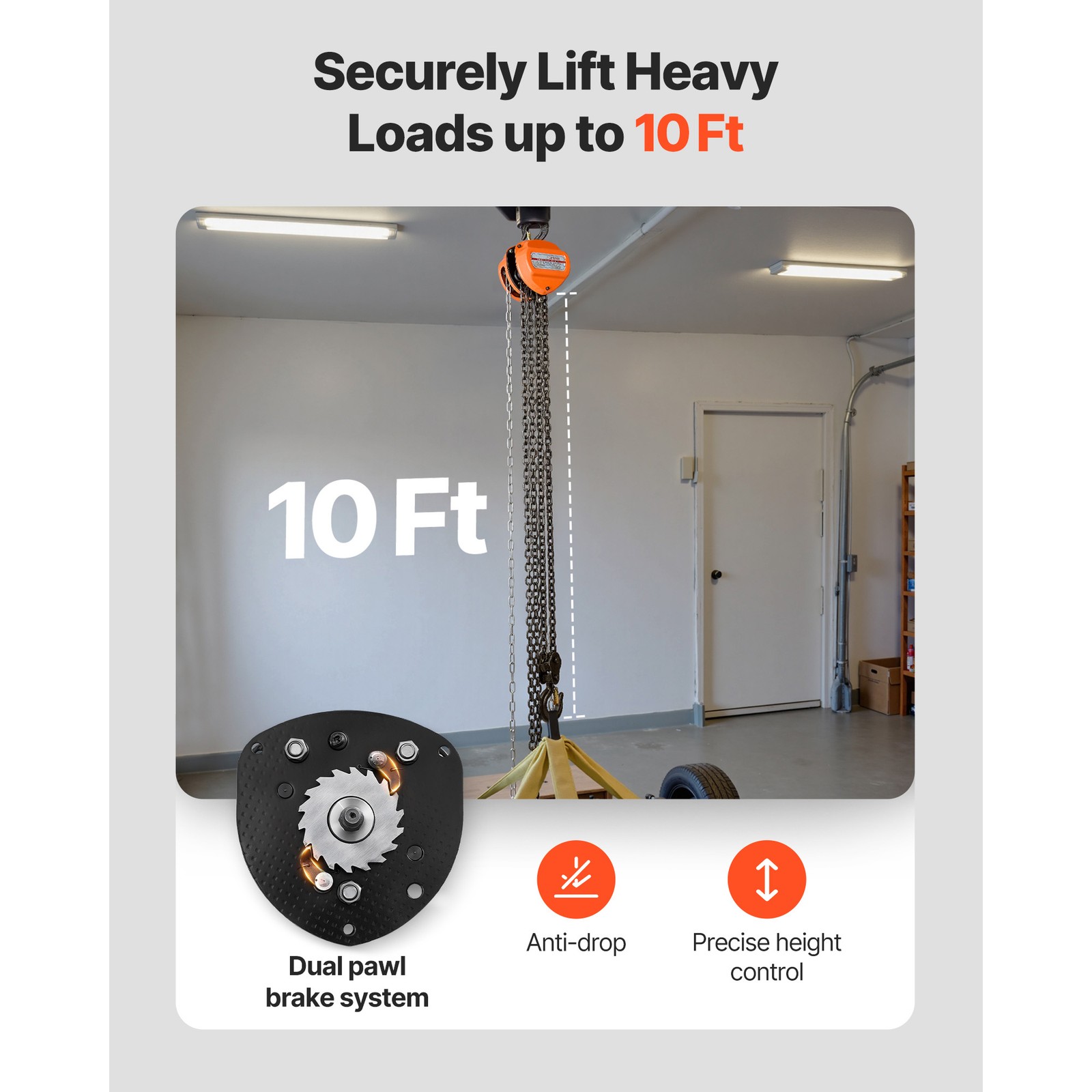 Uimoso Manual Chain Hoist 1100-6600lbs Load w/10/20ft G80 Chain 1T/2T/3T