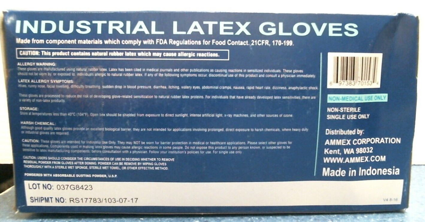 Gloveworks Large Industrial Latex Textured Powdered Ambidextrous 100 pk (70153)