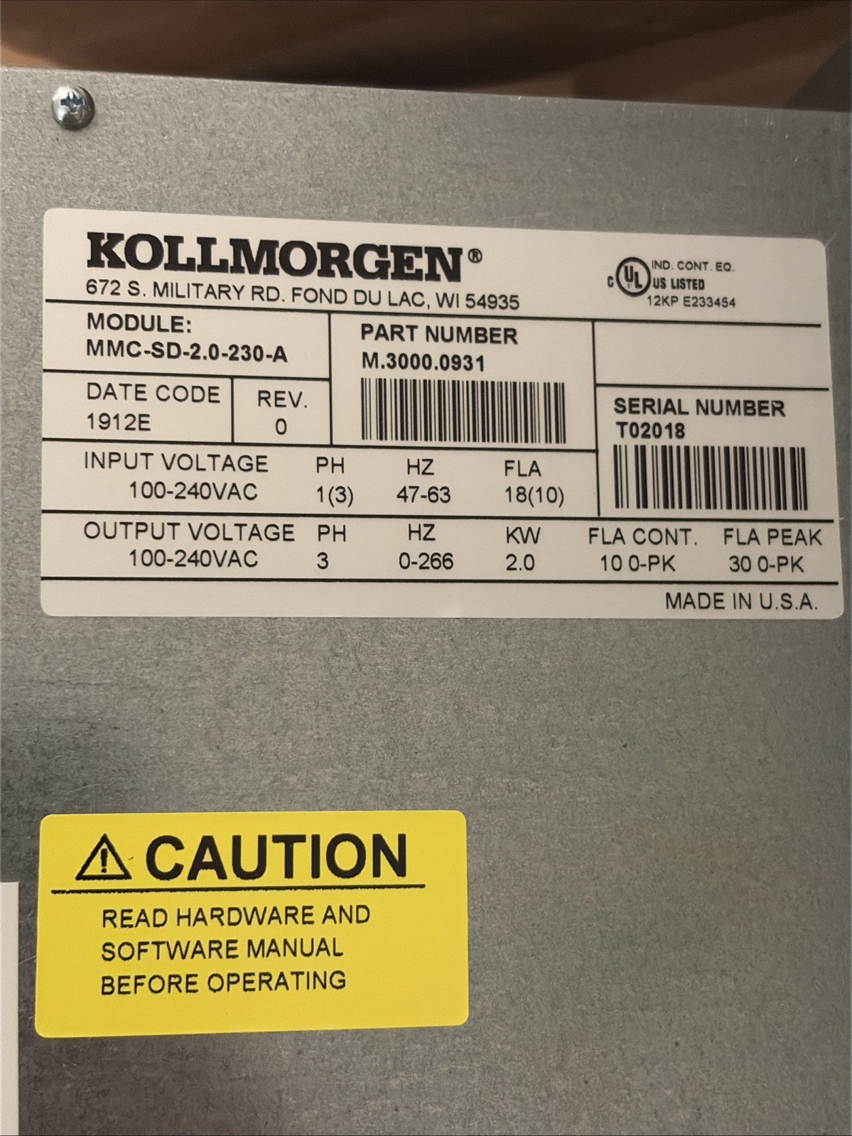 Kollmorgen MMC-SD-2.0-230-A Smart Drive