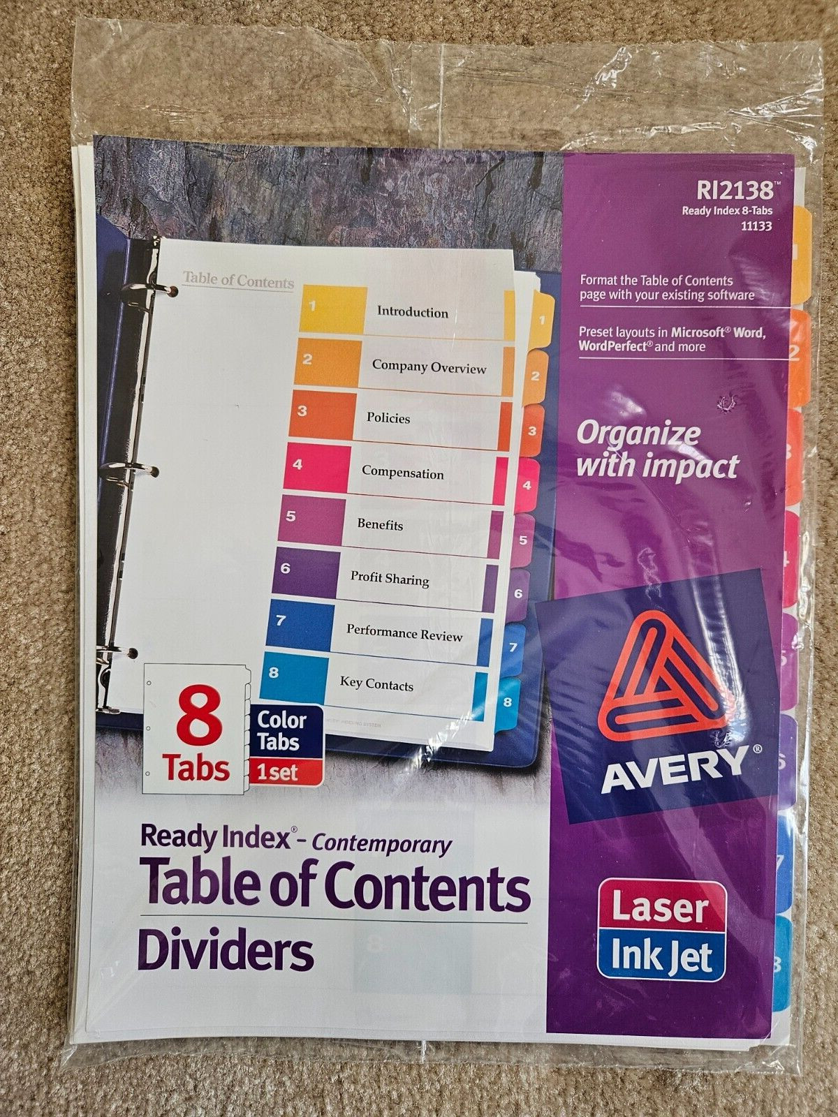 5 Packs Avery Ready Index 1-8 Tab Table of Contents Dividers Laser Inkjet NEW