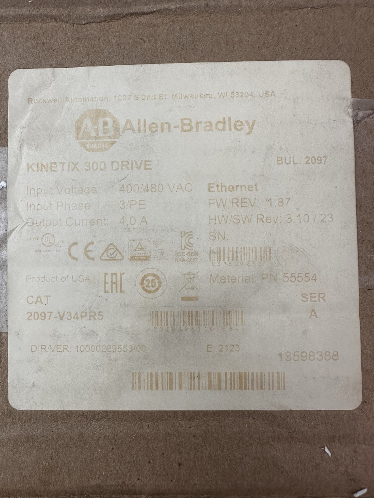 Original Box Allen Bradley 2097-V34PR5 /A Kinetix 300 Servo Drive 400/480VAC