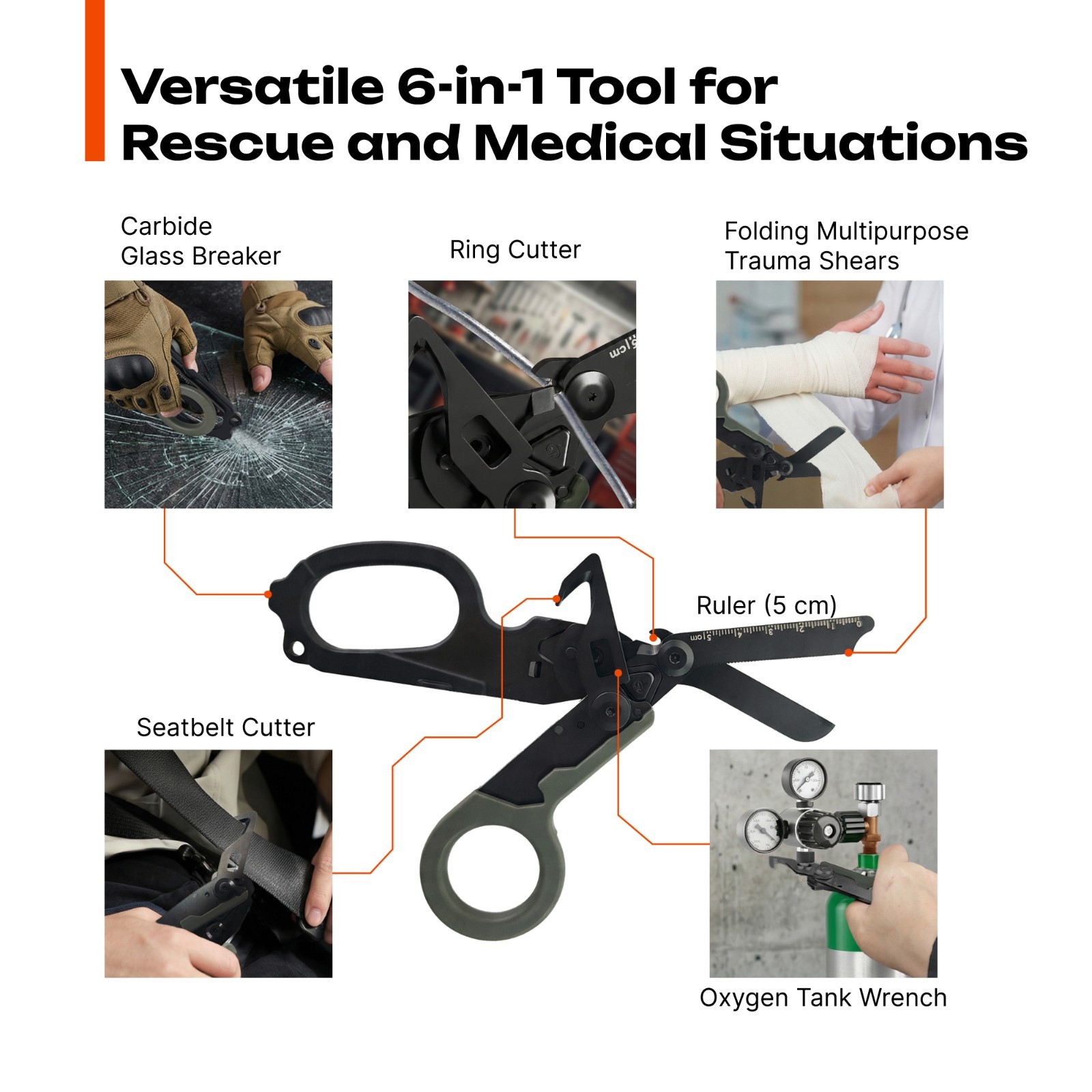 Trauma Shears Foldable Tactical Scissors – 6-in-1 Heavy Duty Emergency Response