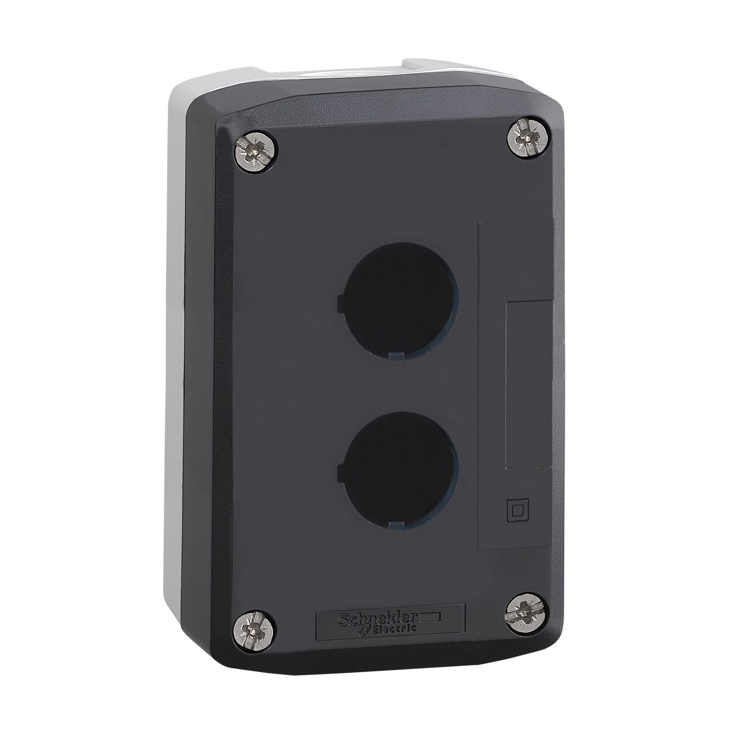 XALD02H7 Dark grey empty enclosure lid/light grey base 2 cut outs Schneider E.