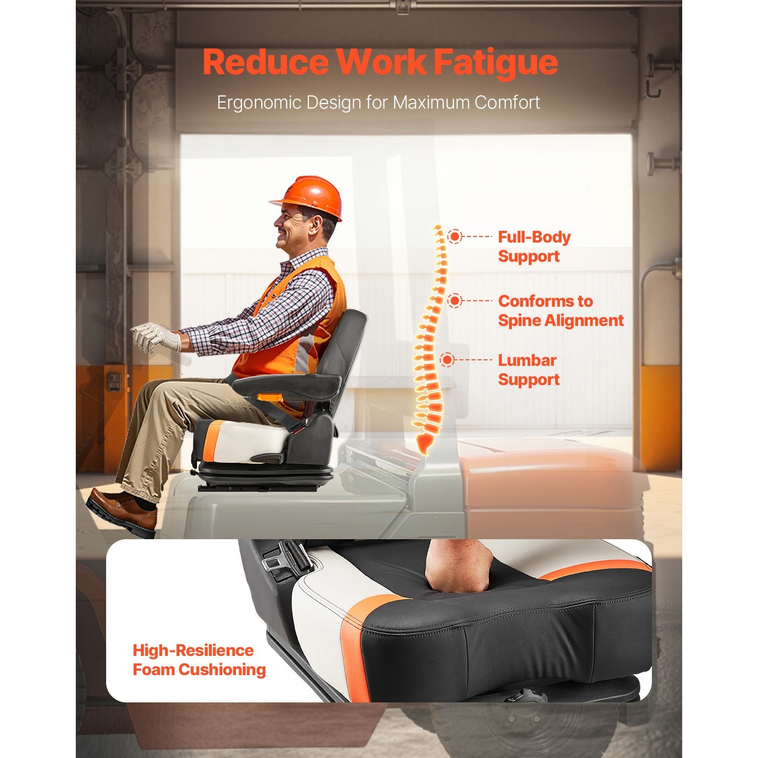 Universal Forklift Seat Tractor Suspension Seat Chair Fold Down Adjustable Back