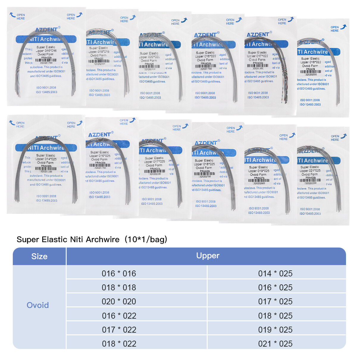 AZDENT Dental Orthodontic Arch Wire Super Elastic Niti Rectangular Ovoid Form US