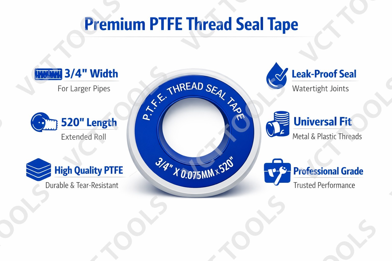 30‑Pack 3/4″ x 520″ Teflon Tape PTFE Thread Seal Tape Leak‑Proof Plumbing Rolls