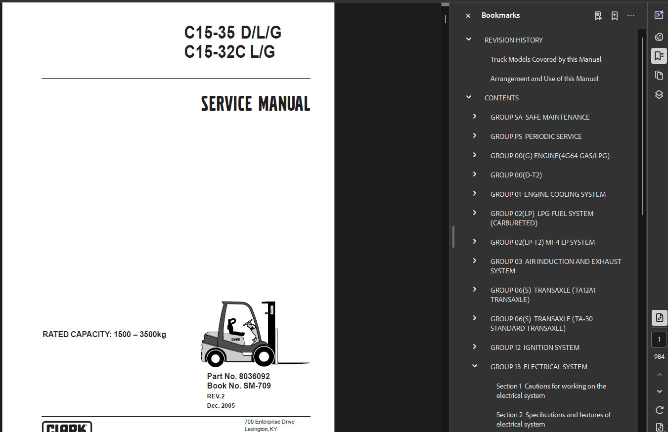 CLARK C25L FORKLIFT OPERATORS SERVICE REPAIR SHOP MANUAL PDF ON USB