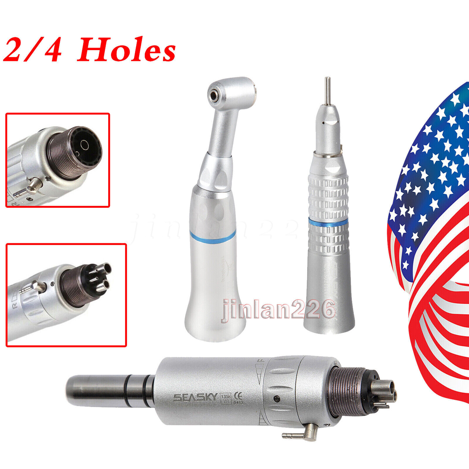 SEASKY Dental Slow Low Speed Handpiece Contra Angle Straight Air Motor 2/4Hole