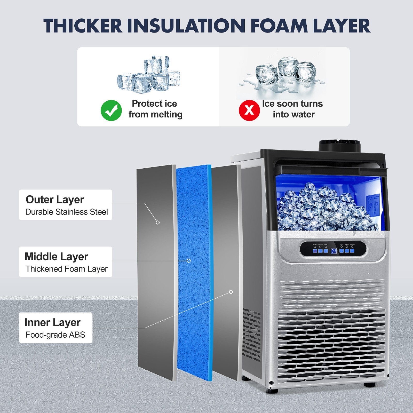 Commercial Ice Maker 150lbs Stainless Steel Built-in Cube Machine Bar Restaurant