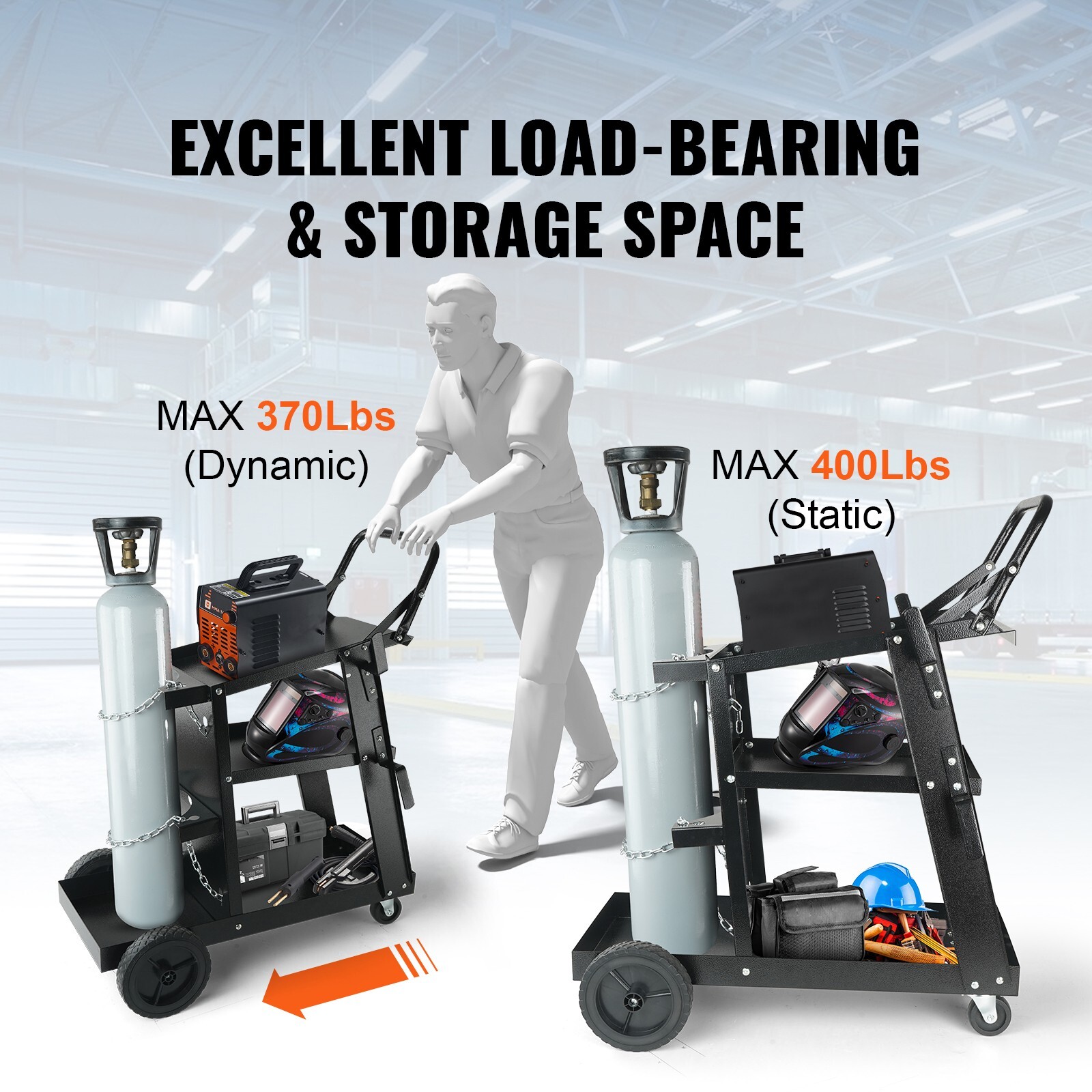 Welding Cart 3-Tier 400 LBS Welder Welding Cart with 360° Swivel Wheels