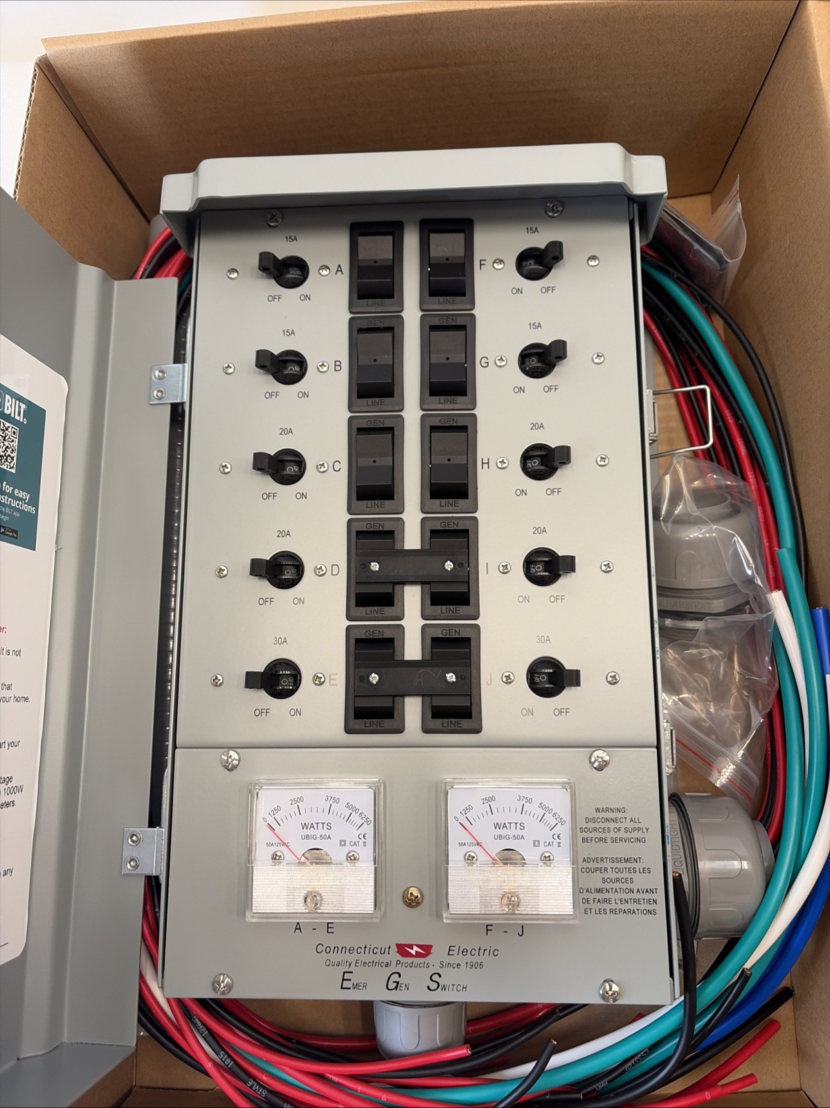 Connecticut Electric Manual Transfer Switch 50A 10-Circuits EGS10-12KG2 12500 W