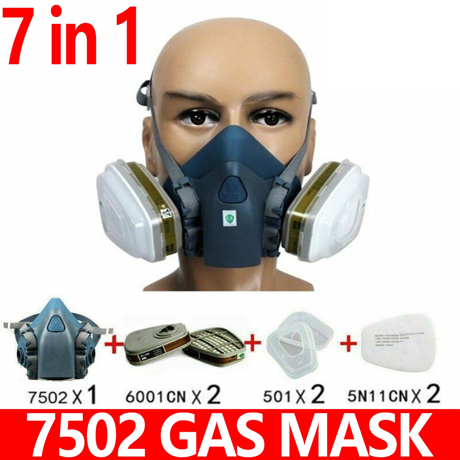 7 in1 7502 Painting Spray Half Face Gas Mask Chemical Epoxy Resin Respirator PPE
