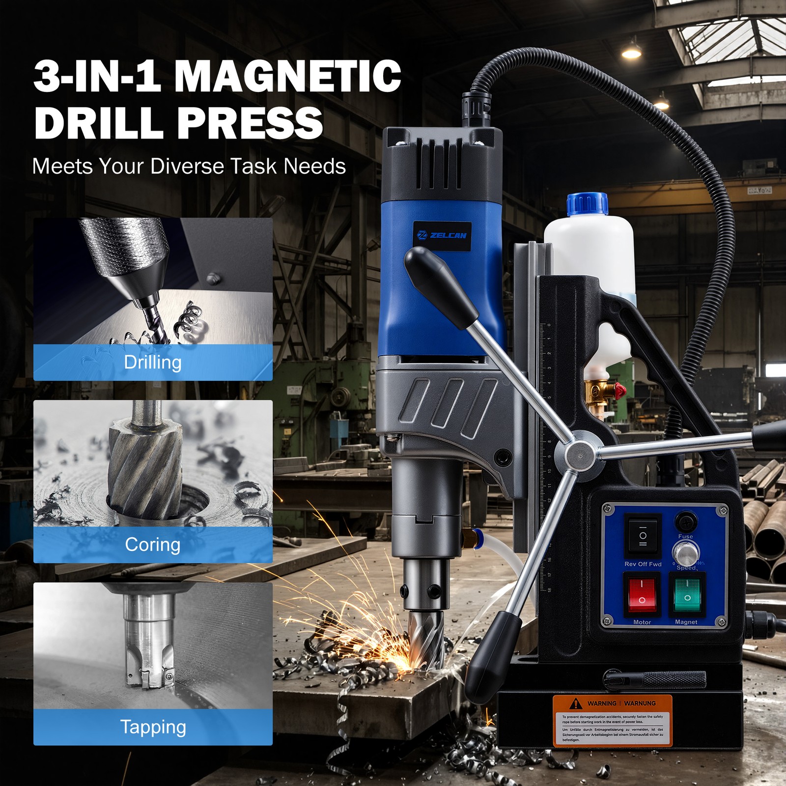 Electric Magnetic Drill Press Forward/Reverse Rotating Base Portable 1550W US