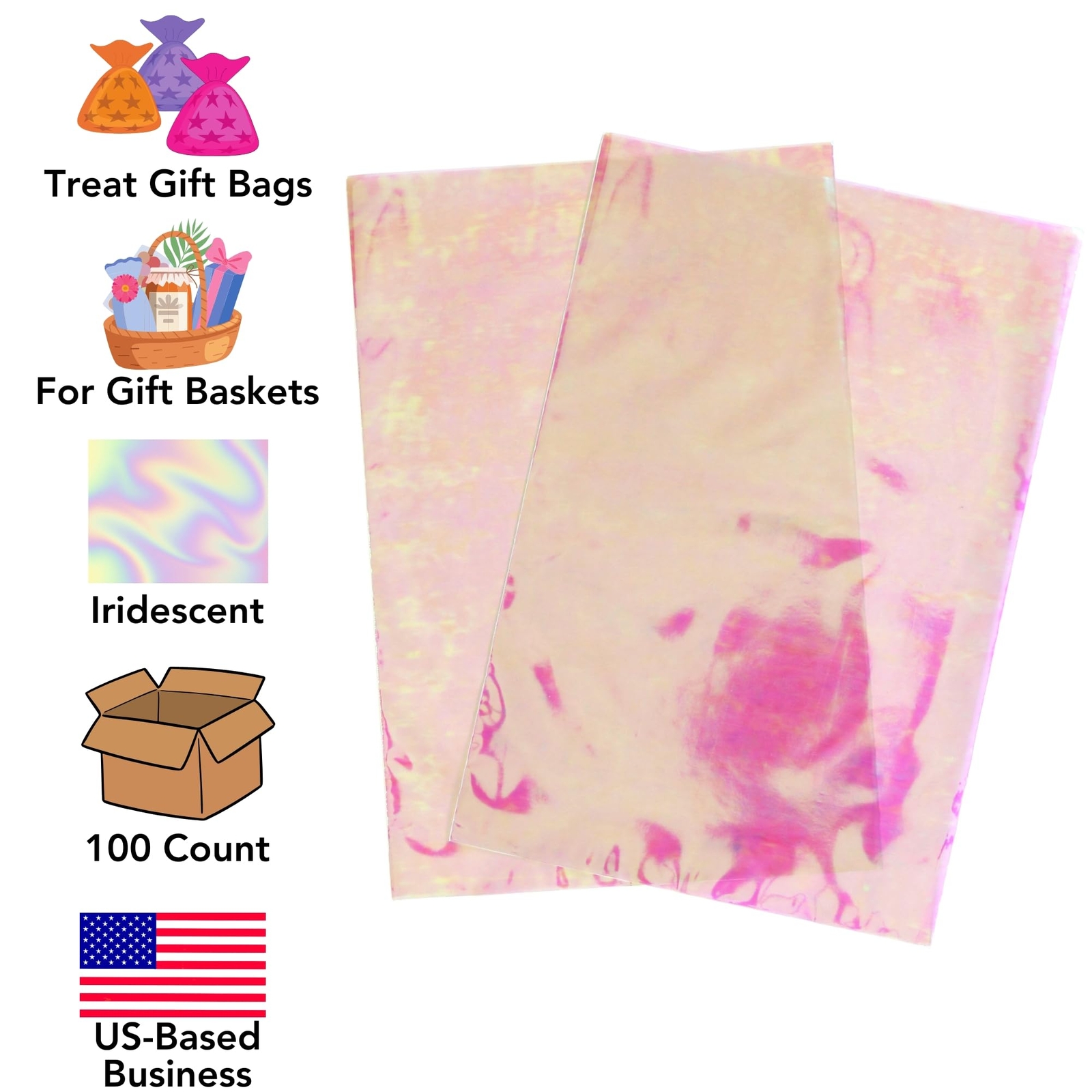 100-Count Cello Bags Iridescent Holographic 6 x 9-Inch Heat Shrink Plastic