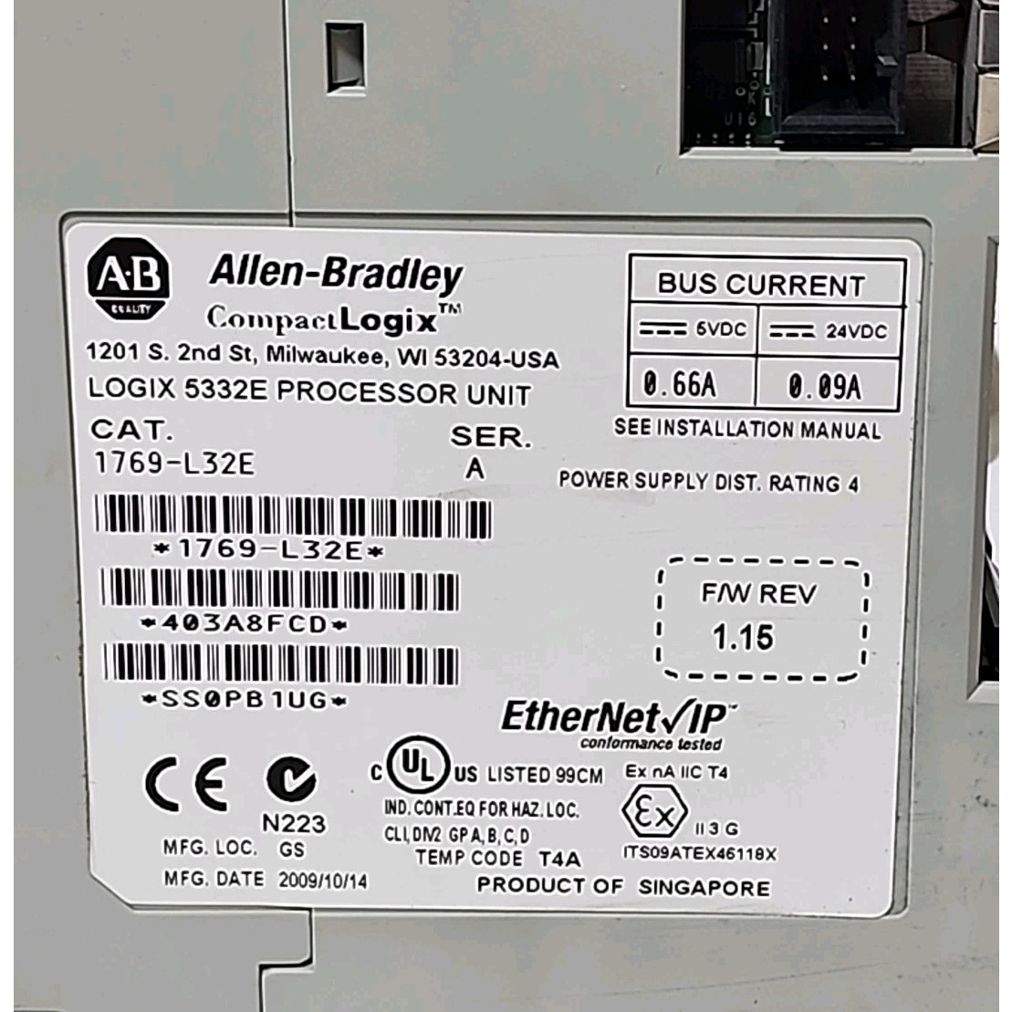 ALLEN BRADLEY 1769-L32E Ser B CompactLogix Logix Processor Unit No Door