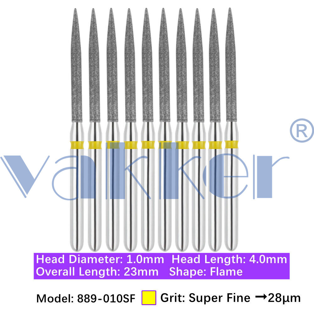 10pc Dental Super Fine/Fine/Medium Grit Diamond Burs for Handpiece Friction Grip