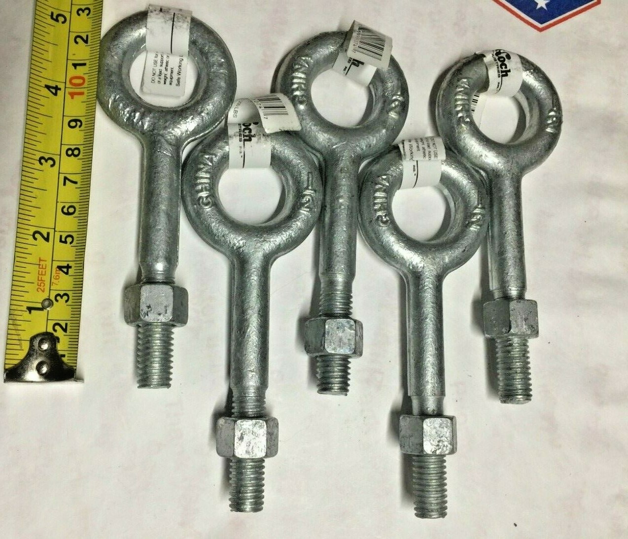 5 pc 1/2″ x 3-1/4″ Forged Eye Bolt w/Nut load 2,200 lbs