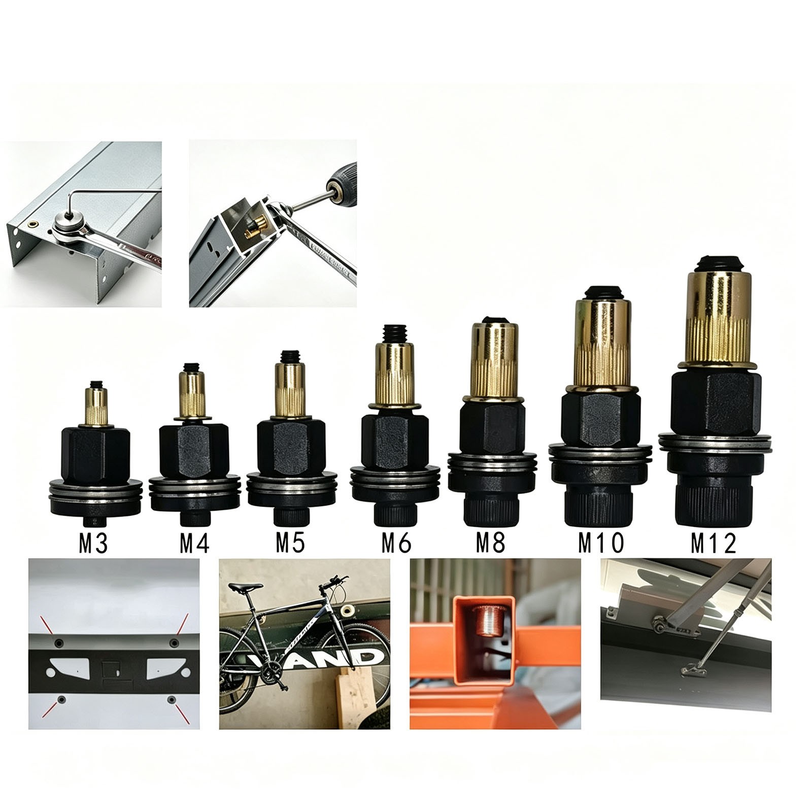 7× Manual Rivet Nut Tool Kit M3-M12 Carbon Steel Threaded Inserts for Auto & DIY