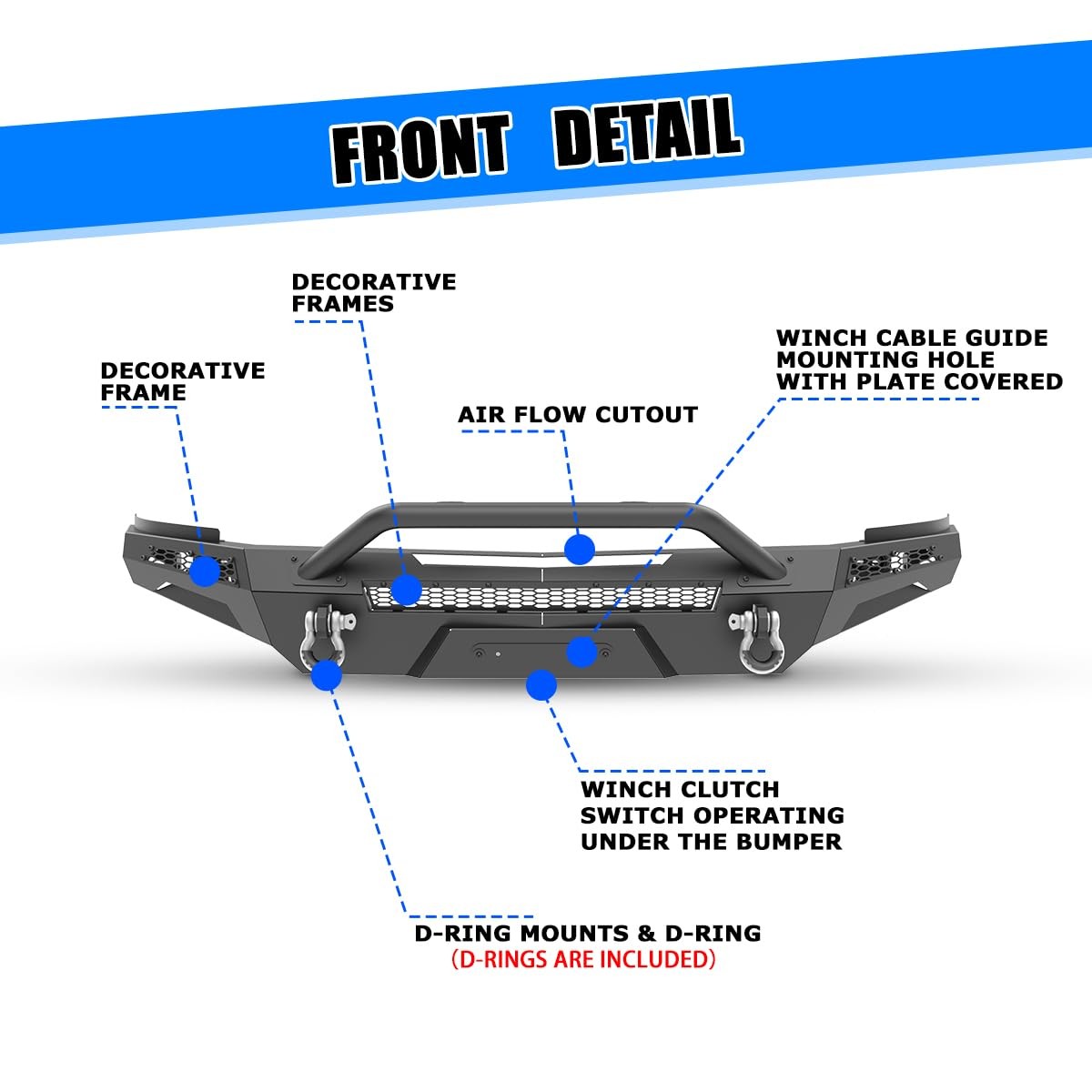 Modular Front Bumper 2007-2013 Silverado 1500 w/Winch Bull Bar D-Rings Paintable