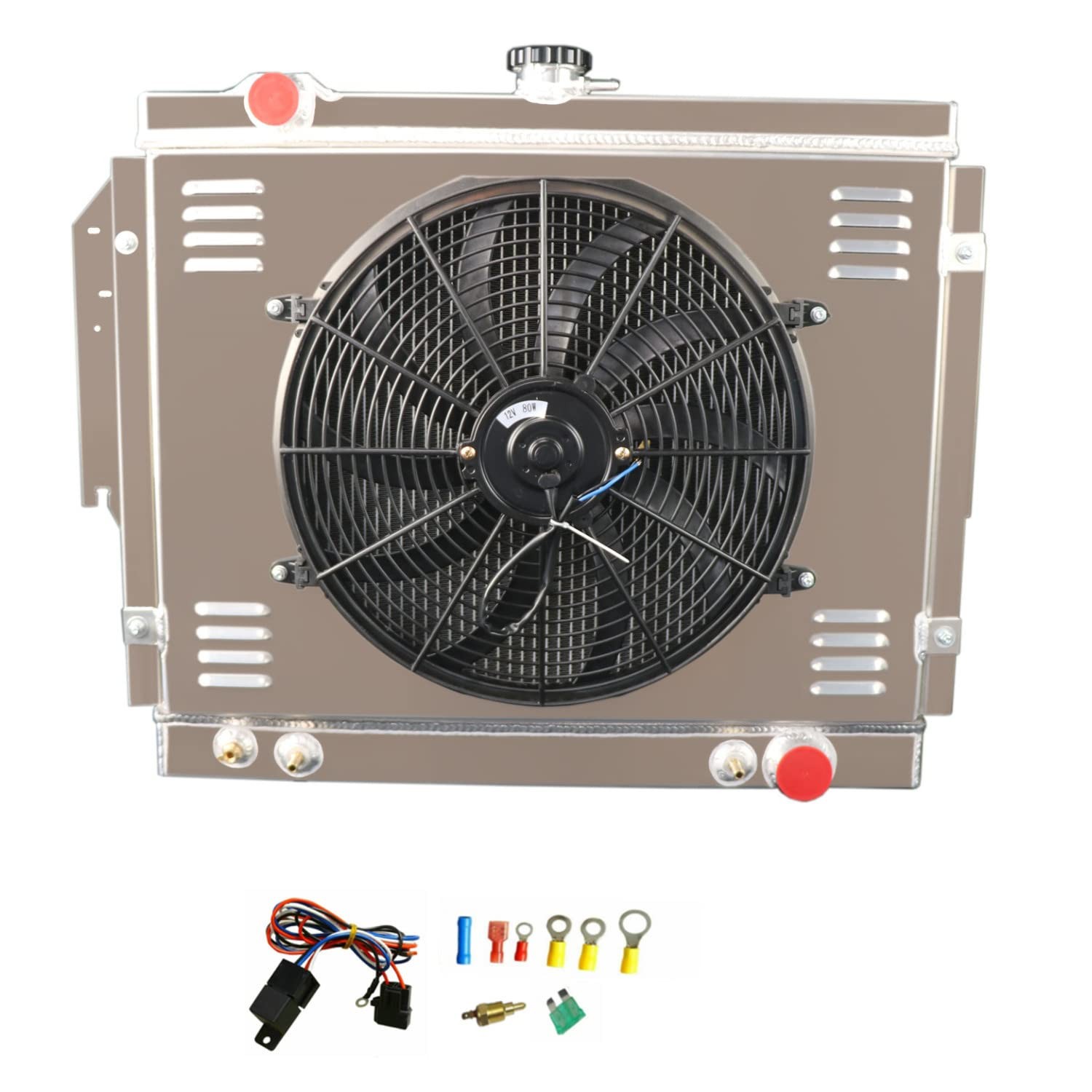 4 Row Radiator+Shroud Fan For 79-93 Dodge D/W 100 200 250 300 350 5.2L 5.9L V8
