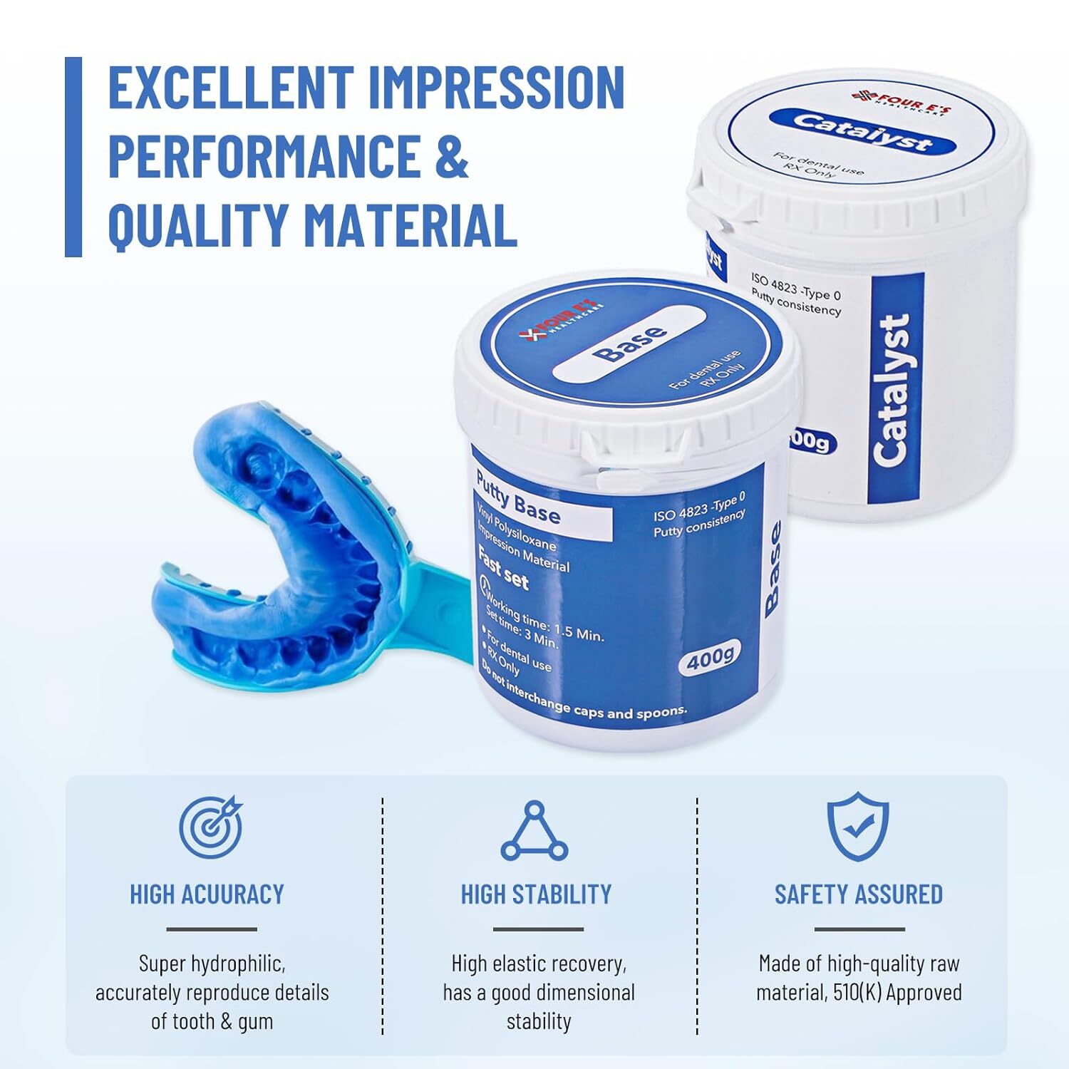 Dental Impression Putty Fast Set 800g VPS Putty (400g Base & 400g Catalyst) New