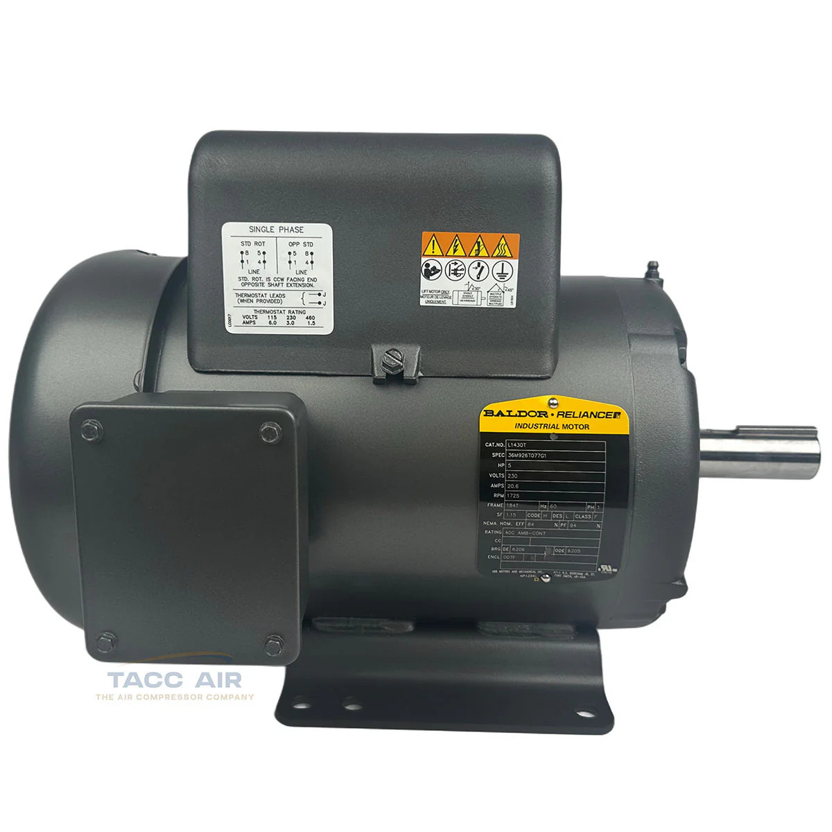 L1430T 5 HP Baldor Electric Compressor Motor Single Phase 184T Frame 230 Volt