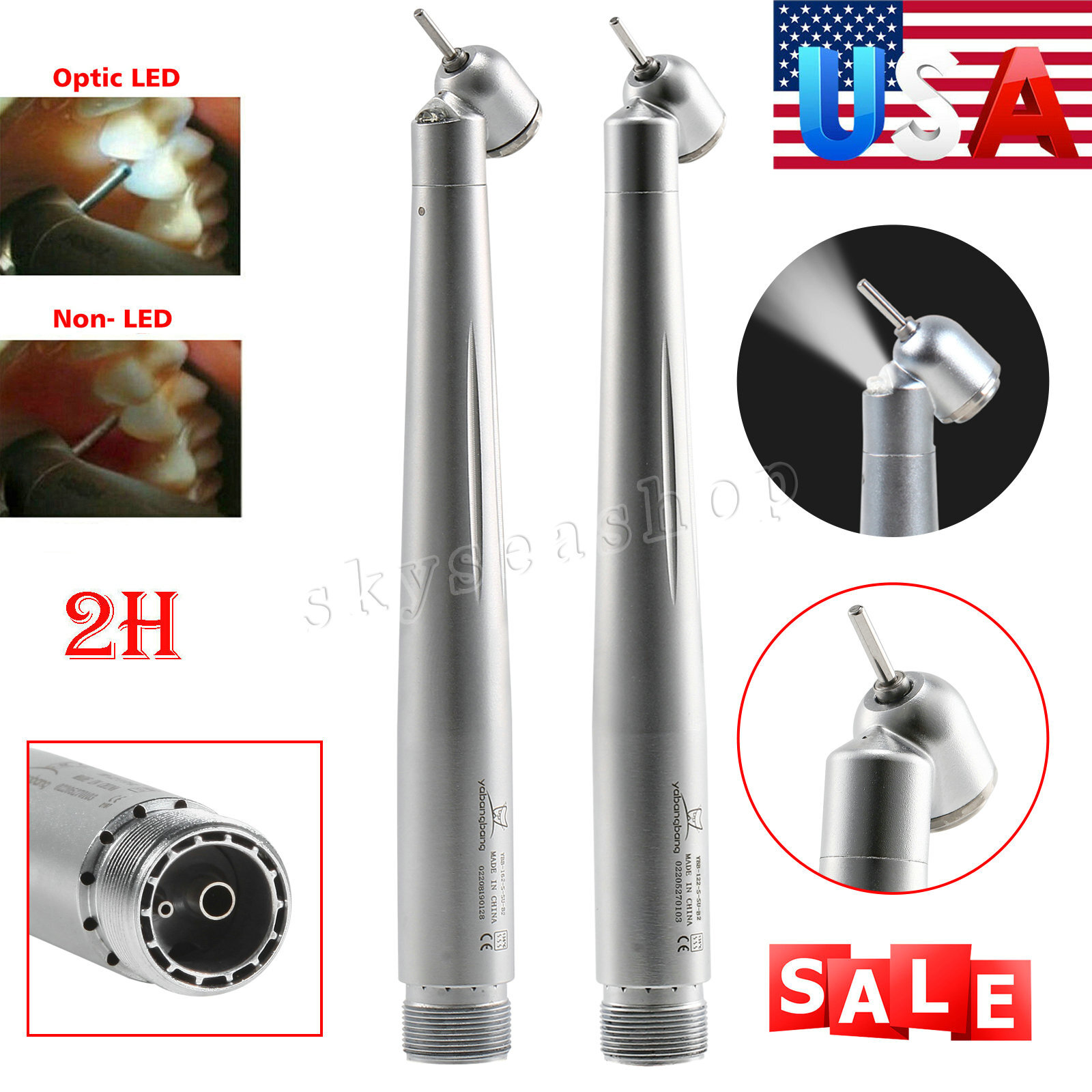 NSK Style Dental 45 Degree LED/No-LED Surgical High Speed Handpiece 2Hole Borden
