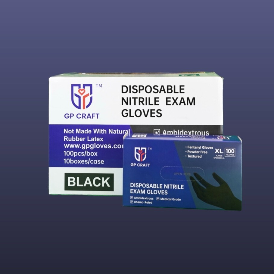 GP CRAFT Nitrile Gloves, 5 Mils, Medical, Fentanyl Resistant, Black,Case of 1000