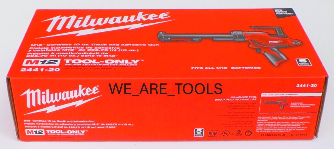 New In Box Milwaukee 2441-20 M12 10 oz Caulk & Adhesive Gun Cordless 12 Volt
