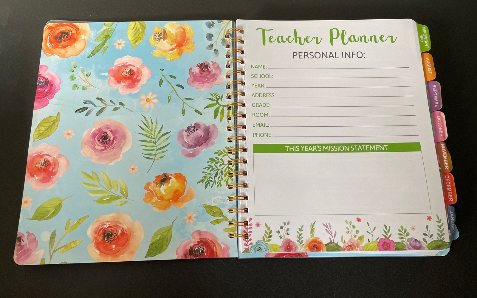 Undated Teacher Planner Daily Weekly Monthly Spiral Bloom Planner 11″×9″