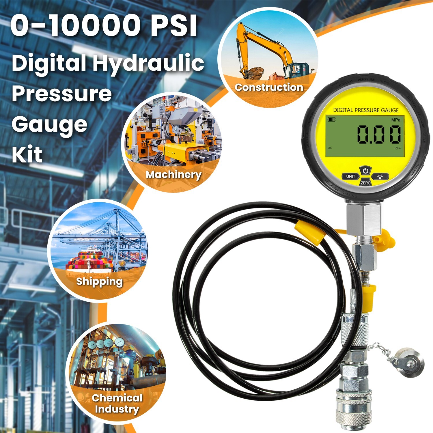 Digital Hydraulic Pressure Gauge Test Coupling Kit 700BAR/10000PSI/70Mpa 1/4-NPT
