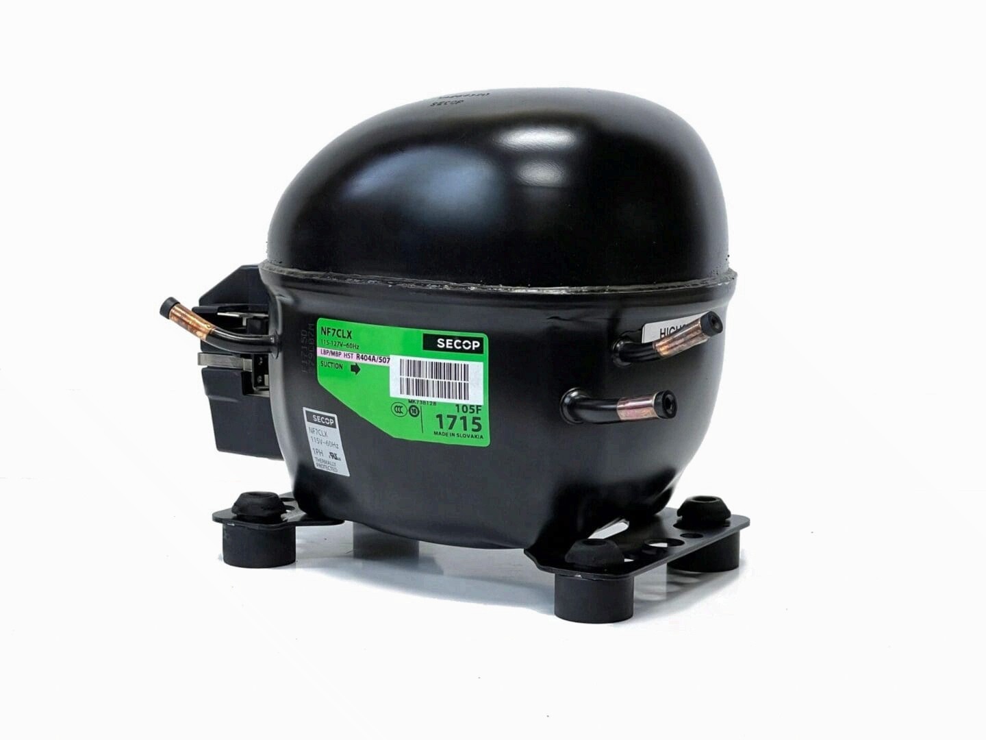 SECOP NF7CLX 1/3HP 115V 1PH 60HZ R-FOUR O FOUR LBP/MBP HST REFRIGERATION COMP.