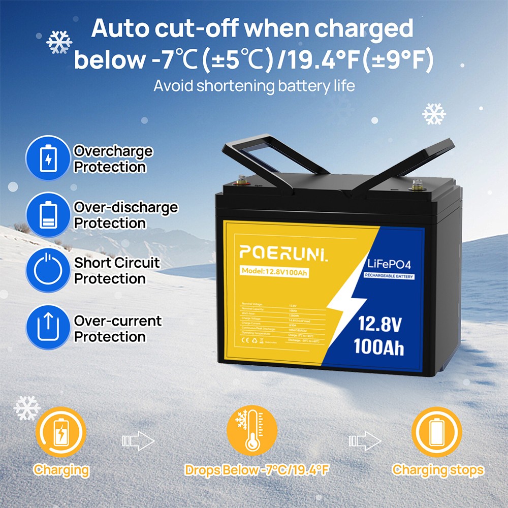 12V 100Ah LiFePO4 Lithium Battery Built-in BMS Cycle Deep for Solar RV Off-grid