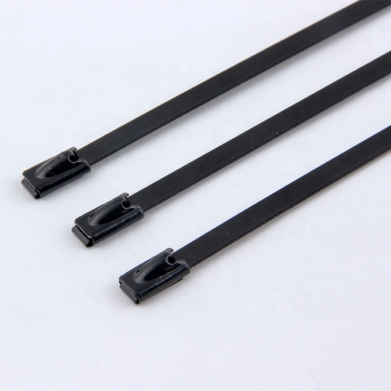 Black coated T316 Stainless Steel Metal Cable Ties Zip Wrap Exhaust Heat Straps