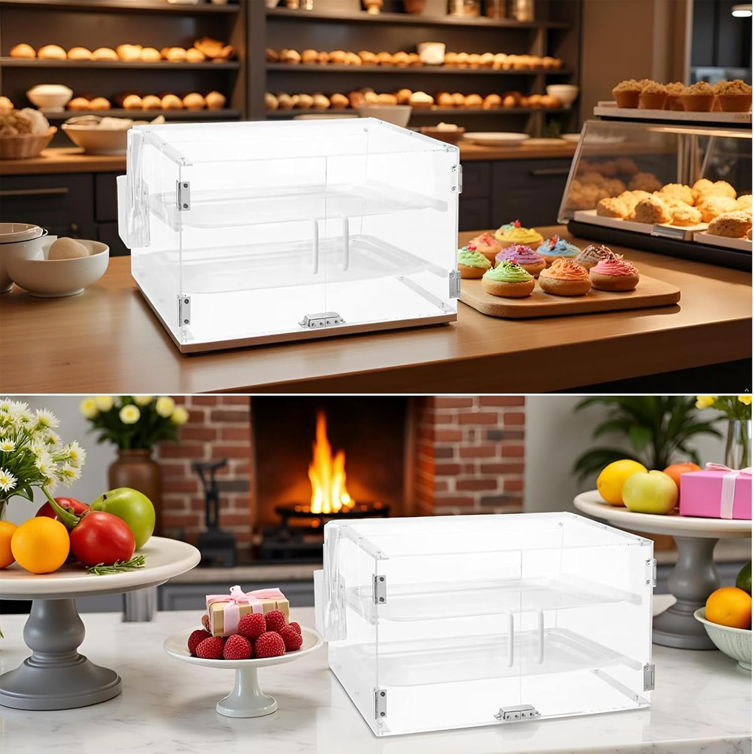 Acrylic Pastry Display Case with 2 Trays for Cookies, Cupcakes & More