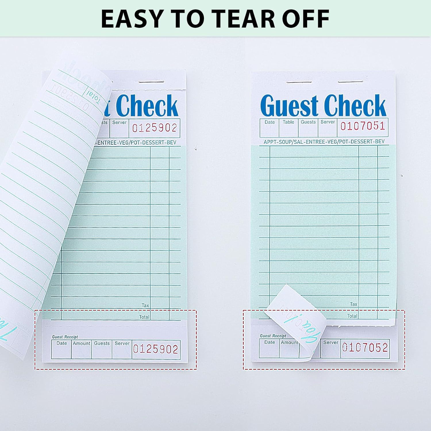 30 PACK – Guest Checks for Servers (1500 Sheets) Std, Numbered W/Bottom Receipt