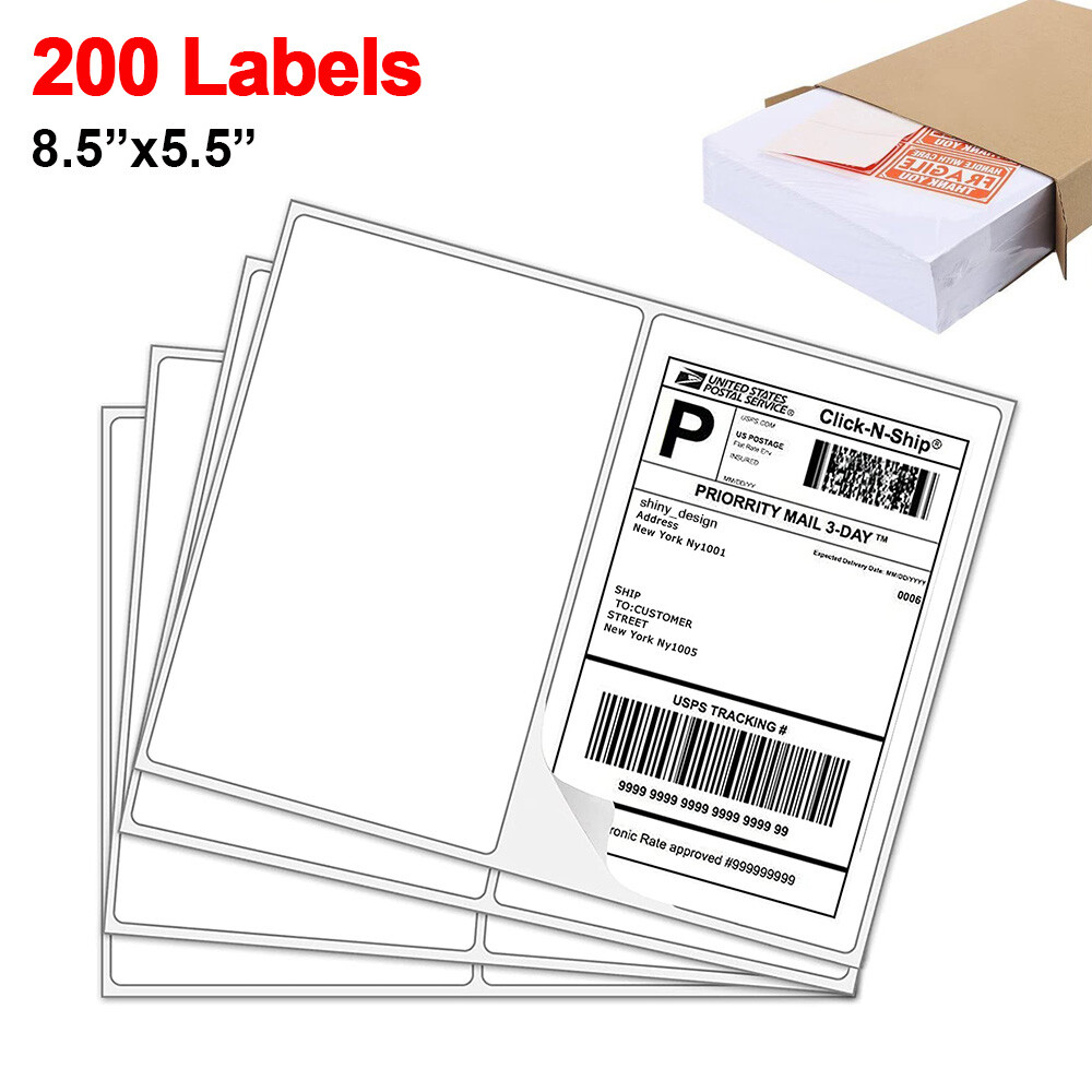 Half Sheet 200 Shipping Labels 8.5×5.5 Rounded Corner Self Adhesive 2 Per Sheet