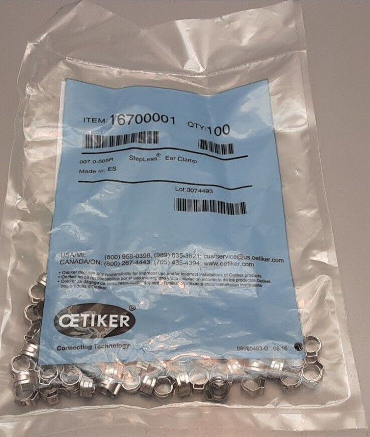 Oetiker Stepless Ear Clamp, One Ear 5mm,5.8mm (Closed)-7mm(Open)(100 pk) 1670001