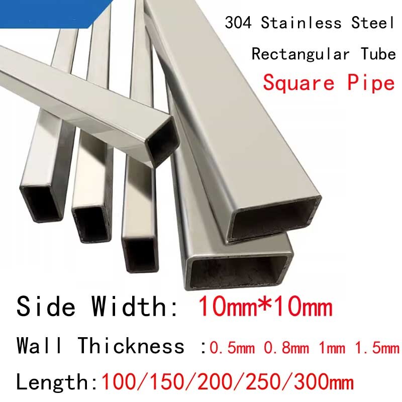 10mm*10mm Side Width SUS304 Steel Pipe Square Tube 100/150/200/250/300mm Length