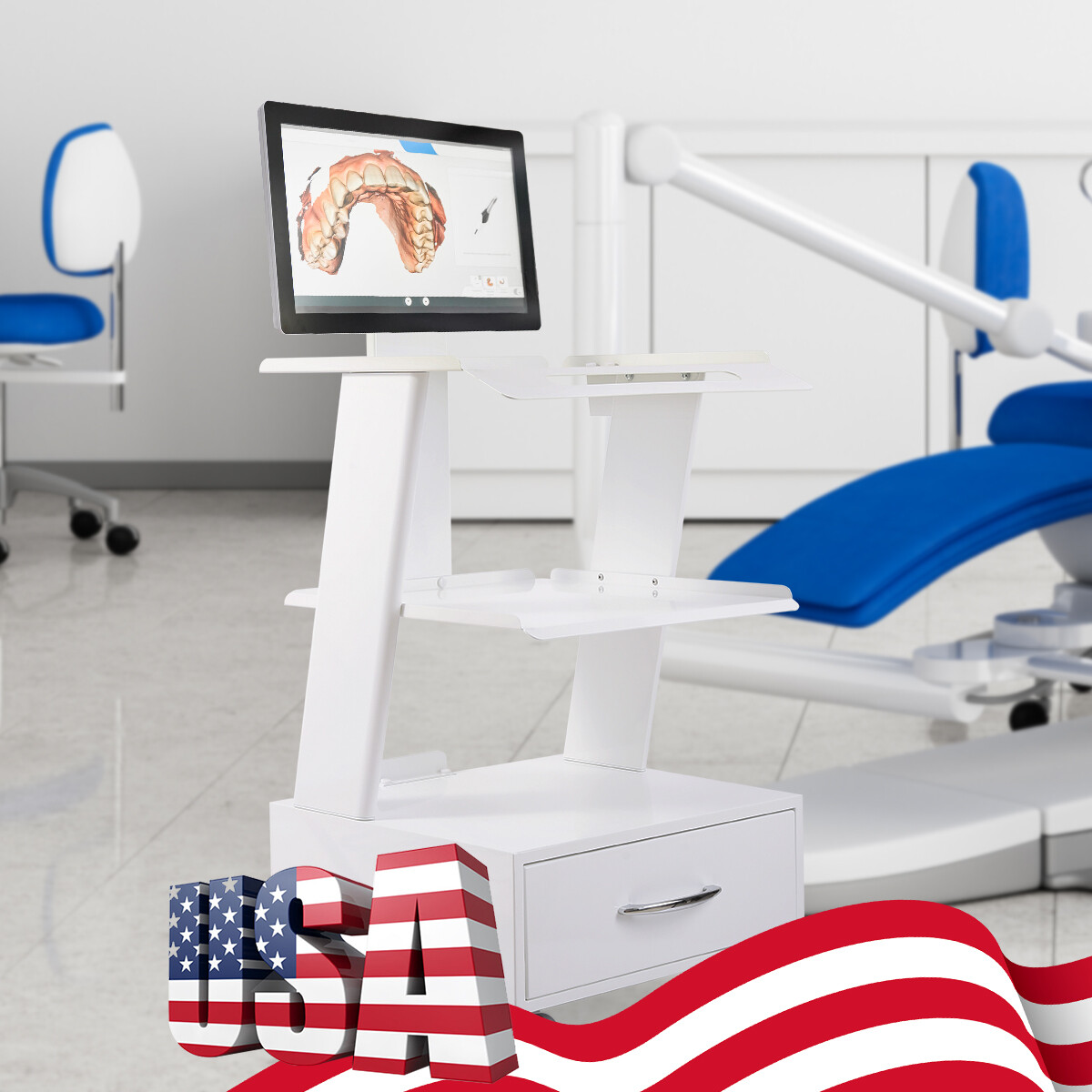 Medical Dental Lab Trolley Cart Intraoral Scanner Mobile Cart Clinic Laptop Rack