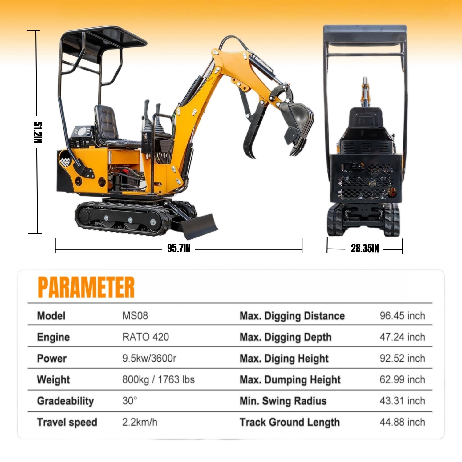 FREE SHIP&UNLOAD Mini Excavator 1Ton Excavator 13.5hp B&S Gas EPA Engine